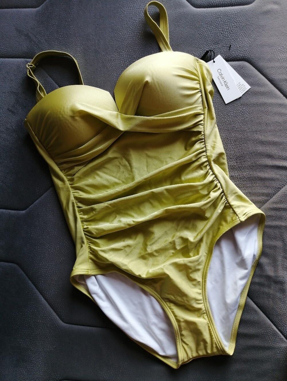 Calvin Klein Ruched One-Piece Swimsuit Plus Suze 18 Chartreuse Lime Green Colour - Picture 2 of 13